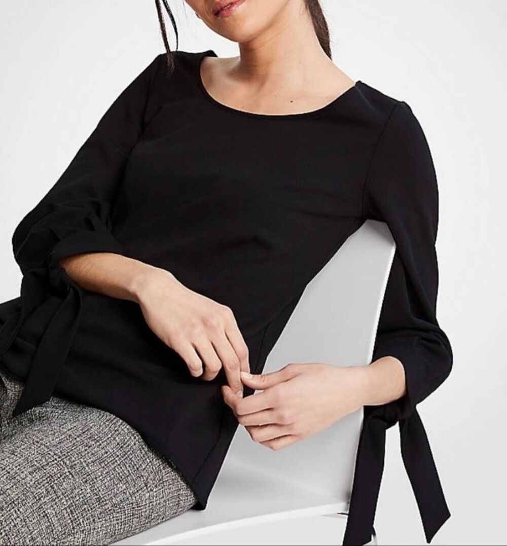 Ann Taylor XS black long sleeve shirt top bow business  blouse